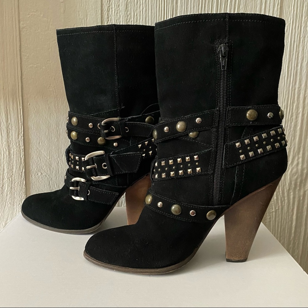 Steve Madden Black Studded Suede Rustik Boots with Chunky Block Heel Size 8.5M - Picture 5 of 16